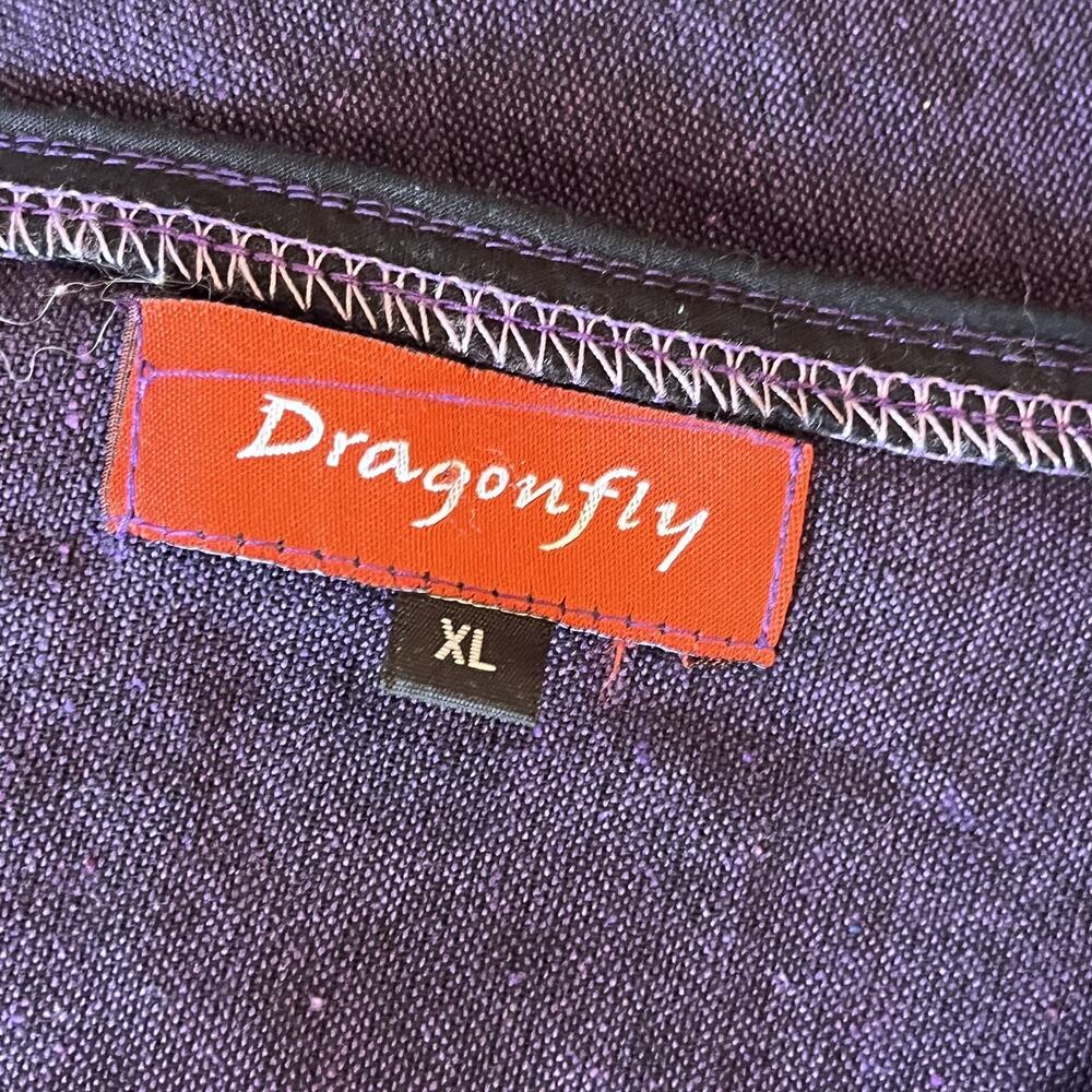 Dragonfly Tunic Top Womens XL Purple Black Asymmetric Hem‎ Lagenlook Artsy - Picture 7 of 7